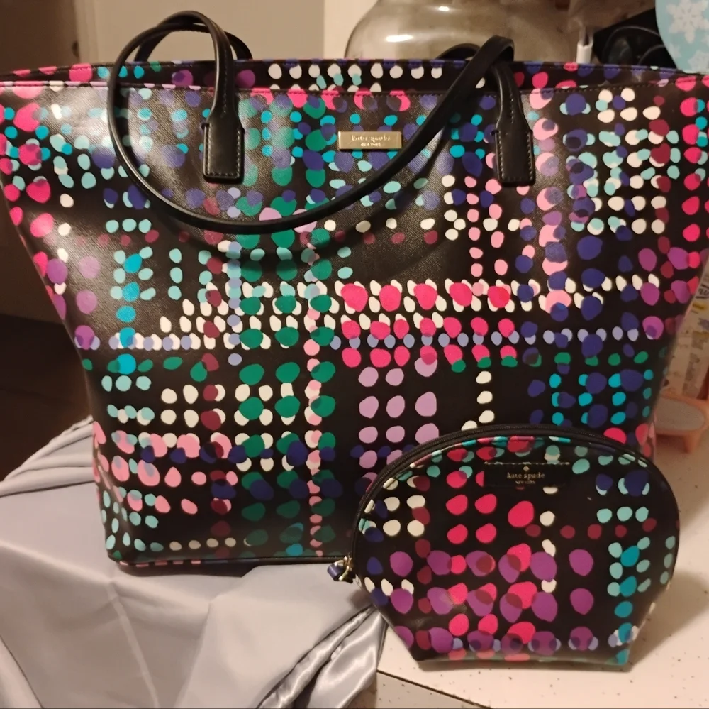 Kate Spade-2pc Shore Street Margareta Dot Tote & Dome Zip Pouch 🩷💜 - Picture 5 of 8